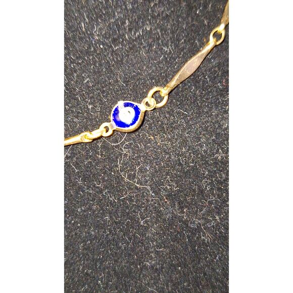 A Gold Tone Blue Evil Eye Women's Necklace Dainty Calm Protection Charm - Picture 2 of 8
